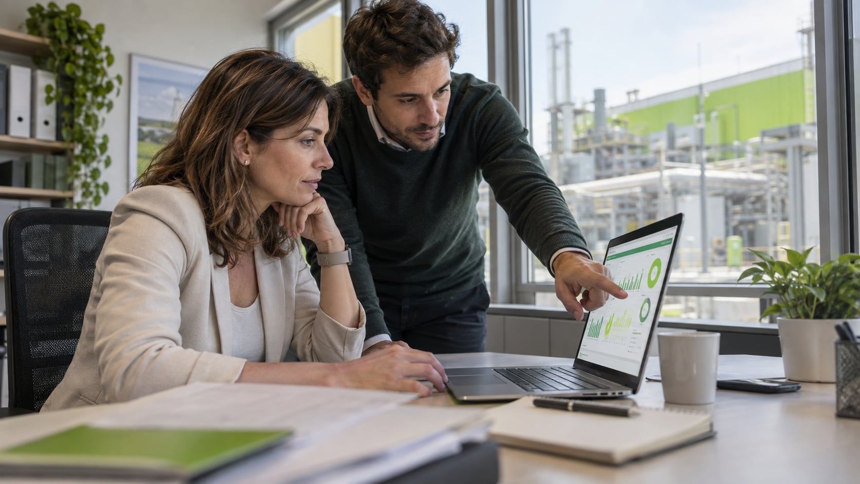 Responsable de RRHH y consultor revisando juntos la plataforma To Grow